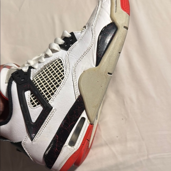 Nike Air Jordan 4 Retro White Black Red Sneakers - Picture 4 of 8